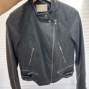Free People black vegan leather biker jacket